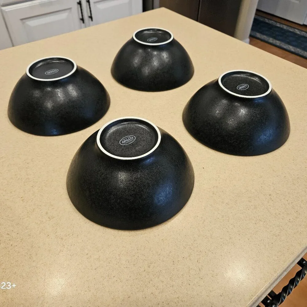 4 MODERN WILLIAMS SONOMA APILCO BLACK REGLISSE FRANCE PORCELAIN SOUP BOWL DISH